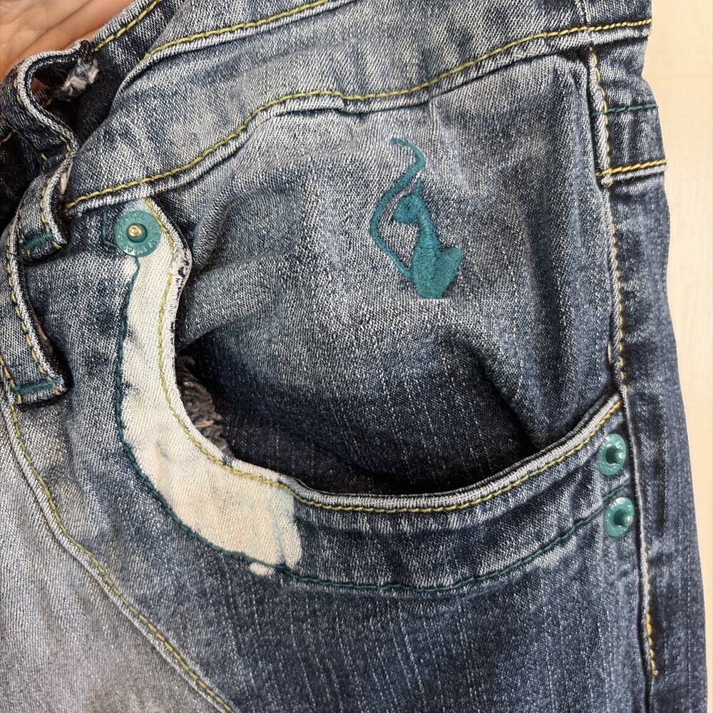 Vtg Baby Phat Jeans Women 14 Straight Leg Stretch Med Wash Distressed Embroidery - Picture 3 of 16